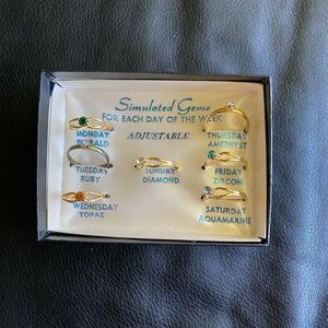 Adjustable Vintage Assorted Fake Gemstones Day of the Week Rings